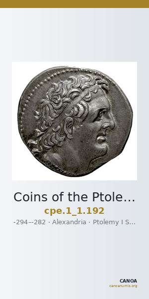 Coins of the Ptolemaic Empire Vol. I, Part 1, no. 192 — CANOA