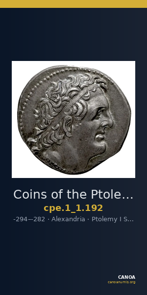 Coins of the Ptolemaic Empire Vol. I, Part 1, no. 192 — CANOA