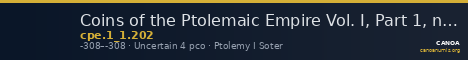 Coins of the Ptolemaic Empire Vol. I, Part 1, no. 202 — CANOA