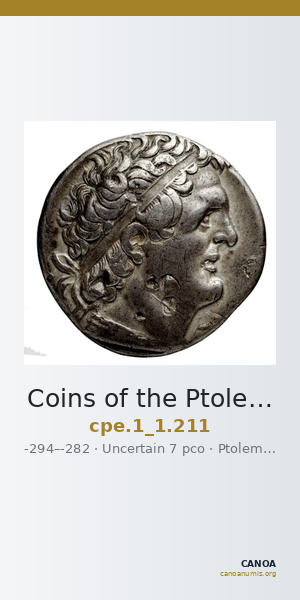 Coins of the Ptolemaic Empire Vol. I, Part 1, no. 211 — CANOA