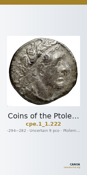 Coins of the Ptolemaic Empire Vol. I, Part 1, no. 222 — CANOA