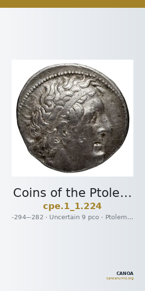 Coins of the Ptolemaic Empire Vol. I, Part 1, no. 224 — CANOA