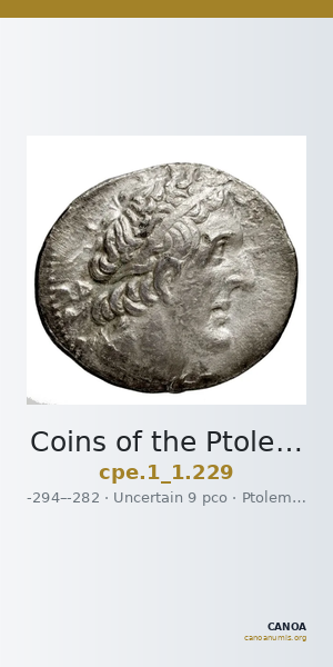 Coins of the Ptolemaic Empire Vol. I, Part 1, no. 229 — CANOA