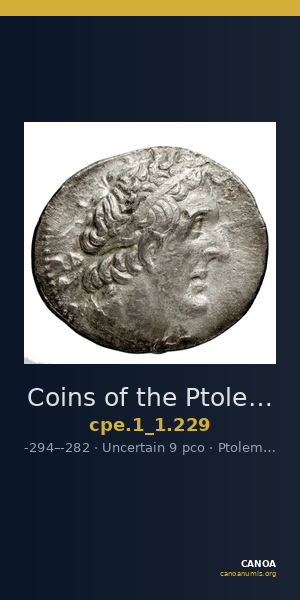 Coins of the Ptolemaic Empire Vol. I, Part 1, no. 229 — CANOA