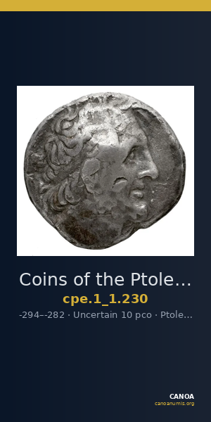Coins of the Ptolemaic Empire Vol. I, Part 1, no. 230 — CANOA