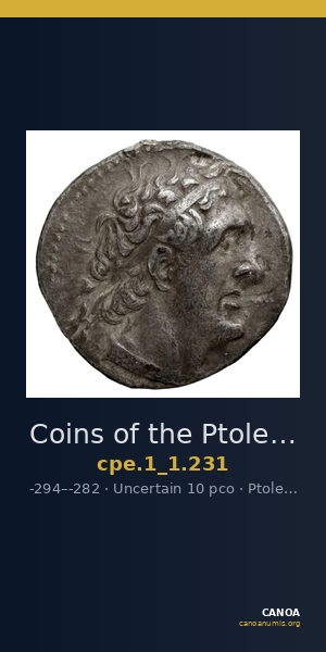 Coins of the Ptolemaic Empire Vol. I, Part 1, no. 231 — CANOA