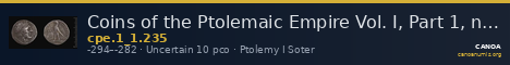 Coins of the Ptolemaic Empire Vol. I, Part 1, no. 235 — CANOA