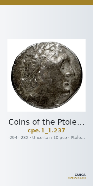 Coins of the Ptolemaic Empire Vol. I, Part 1, no. 237 — CANOA