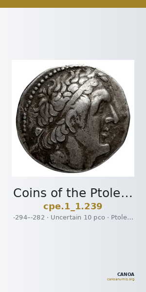 Coins of the Ptolemaic Empire Vol. I, Part 1, no. 239 — CANOA