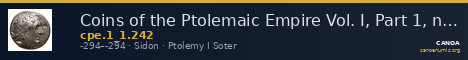Coins of the Ptolemaic Empire Vol. I, Part 1, no. 242 — CANOA