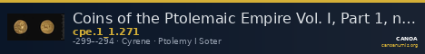 Coins of the Ptolemaic Empire Vol. I, Part 1, no. 271 — CANOA