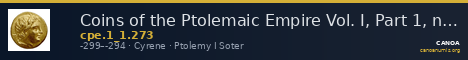 Coins of the Ptolemaic Empire Vol. I, Part 1, no. 273 — CANOA