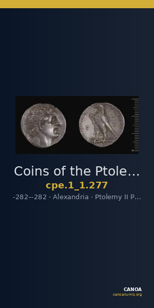 Coins of the Ptolemaic Empire Vol. I, Part 1, no. 277 — CANOA