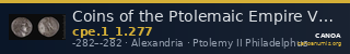 Coins of the Ptolemaic Empire Vol. I, Part 1, no. 277 — CANOA
