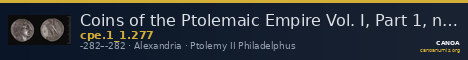 Coins of the Ptolemaic Empire Vol. I, Part 1, no. 277 — CANOA