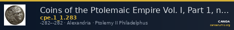 Coins of the Ptolemaic Empire Vol. I, Part 1, no. 283 — CANOA