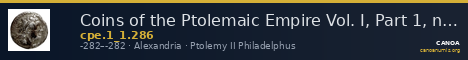 Coins of the Ptolemaic Empire Vol. I, Part 1, no. 286 — CANOA
