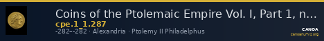 Coins of the Ptolemaic Empire Vol. I, Part 1, no. 287 — CANOA