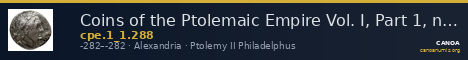 Coins of the Ptolemaic Empire Vol. I, Part 1, no. 288 — CANOA