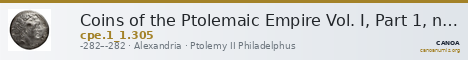 Coins of the Ptolemaic Empire Vol. I, Part 1, no. 305 — CANOA