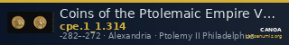 Coins of the Ptolemaic Empire Vol. I, Part 1, no. 314 — CANOA