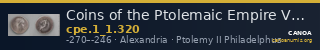 Coins of the Ptolemaic Empire Vol. I, Part 1, no. 320 — CANOA