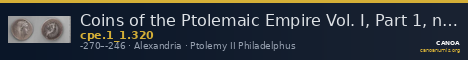 Coins of the Ptolemaic Empire Vol. I, Part 1, no. 320 — CANOA
