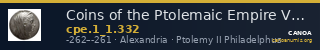 Coins of the Ptolemaic Empire Vol. I, Part 1, no. 332 — CANOA
