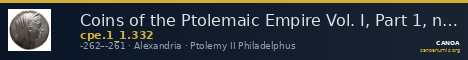 Coins of the Ptolemaic Empire Vol. I, Part 1, no. 332 — CANOA