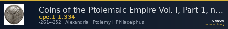 Coins of the Ptolemaic Empire Vol. I, Part 1, no. 334 — CANOA