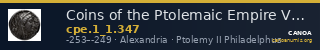 Coins of the Ptolemaic Empire Vol. I, Part 1, no. 347 — CANOA