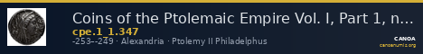 Coins of the Ptolemaic Empire Vol. I, Part 1, no. 347 — CANOA