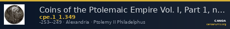 Coins of the Ptolemaic Empire Vol. I, Part 1, no. 349 — CANOA