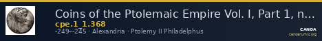 Coins of the Ptolemaic Empire Vol. I, Part 1, no. 368 — CANOA