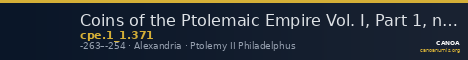 Coins of the Ptolemaic Empire Vol. I, Part 1, no. 371 — CANOA