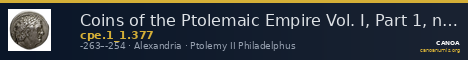 Coins of the Ptolemaic Empire Vol. I, Part 1, no. 377 — CANOA