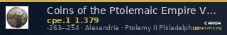Coins of the Ptolemaic Empire Vol. I, Part 1, no. 379 — CANOA