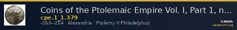 Coins of the Ptolemaic Empire Vol. I, Part 1, no. 379 — CANOA