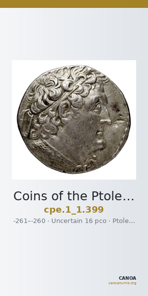 Coins of the Ptolemaic Empire Vol. I, Part 1, no. 399 — CANOA
