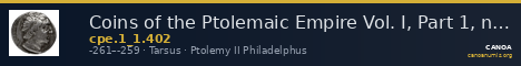 Coins of the Ptolemaic Empire Vol. I, Part 1, no. 402 — CANOA