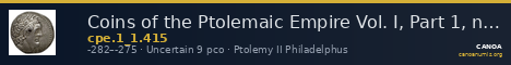Coins of the Ptolemaic Empire Vol. I, Part 1, no. 415 — CANOA