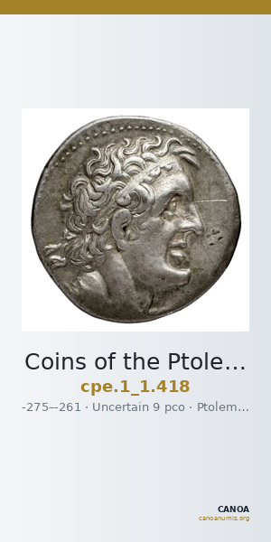Coins of the Ptolemaic Empire Vol. I, Part 1, no. 418 — CANOA