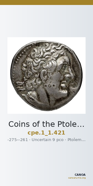 Coins of the Ptolemaic Empire Vol. I, Part 1, no. 421 — CANOA