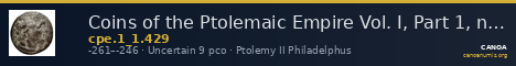 Coins of the Ptolemaic Empire Vol. I, Part 1, no. 429 — CANOA
