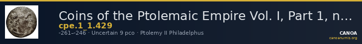 Coins of the Ptolemaic Empire Vol. I, Part 1, no. 429 — CANOA