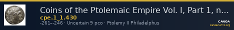 Coins of the Ptolemaic Empire Vol. I, Part 1, no. 430 — CANOA