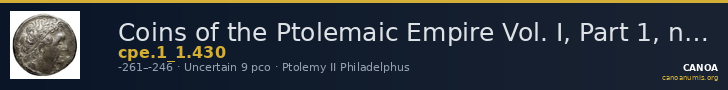 Coins of the Ptolemaic Empire Vol. I, Part 1, no. 430 — CANOA