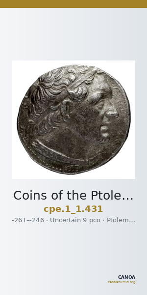 Coins of the Ptolemaic Empire Vol. I, Part 1, no. 431 — CANOA