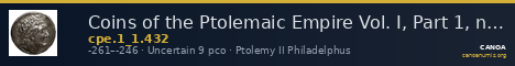 Coins of the Ptolemaic Empire Vol. I, Part 1, no. 432 — CANOA