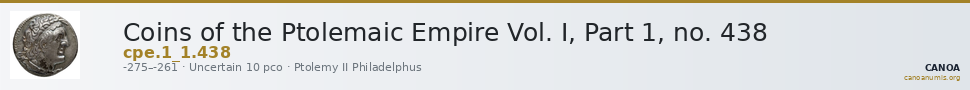 Coins of the Ptolemaic Empire Vol. I, Part 1, no. 438 — CANOA